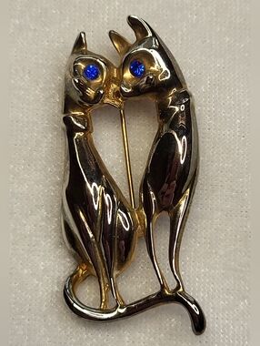 Vintage Gold-tone Cat Couple Brooch / Pin
